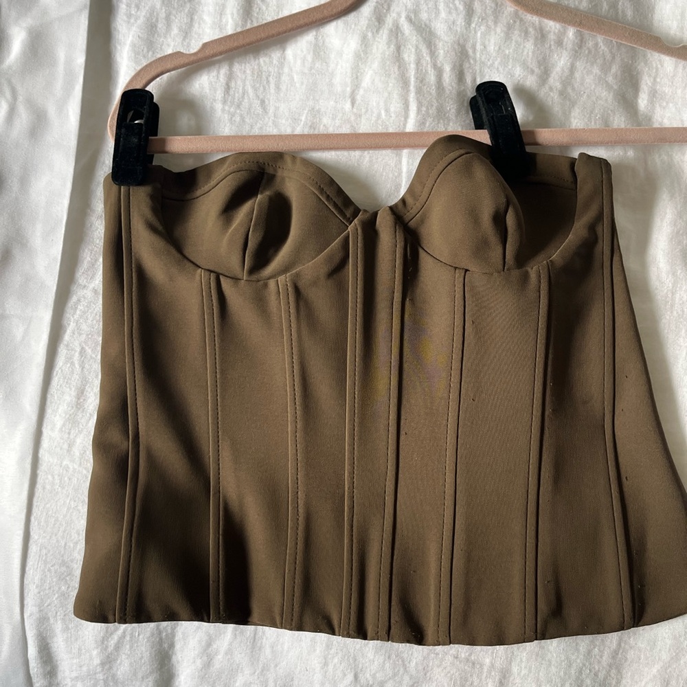 ZARA - Khaki Corset Crop Top - Size SMALL